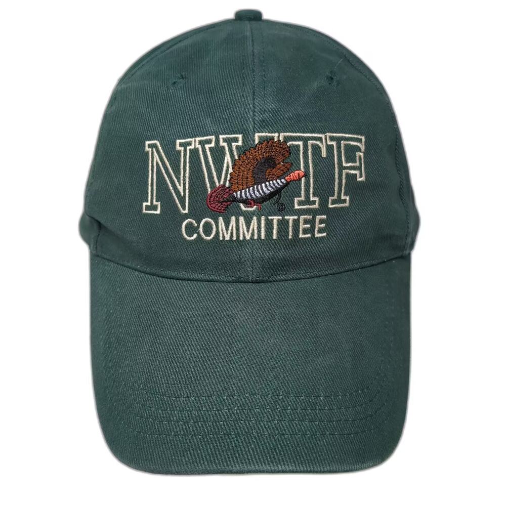 NWTF Committee Turkey Green Beige Baseball Cap Hat OS Slideback Cotton Partners